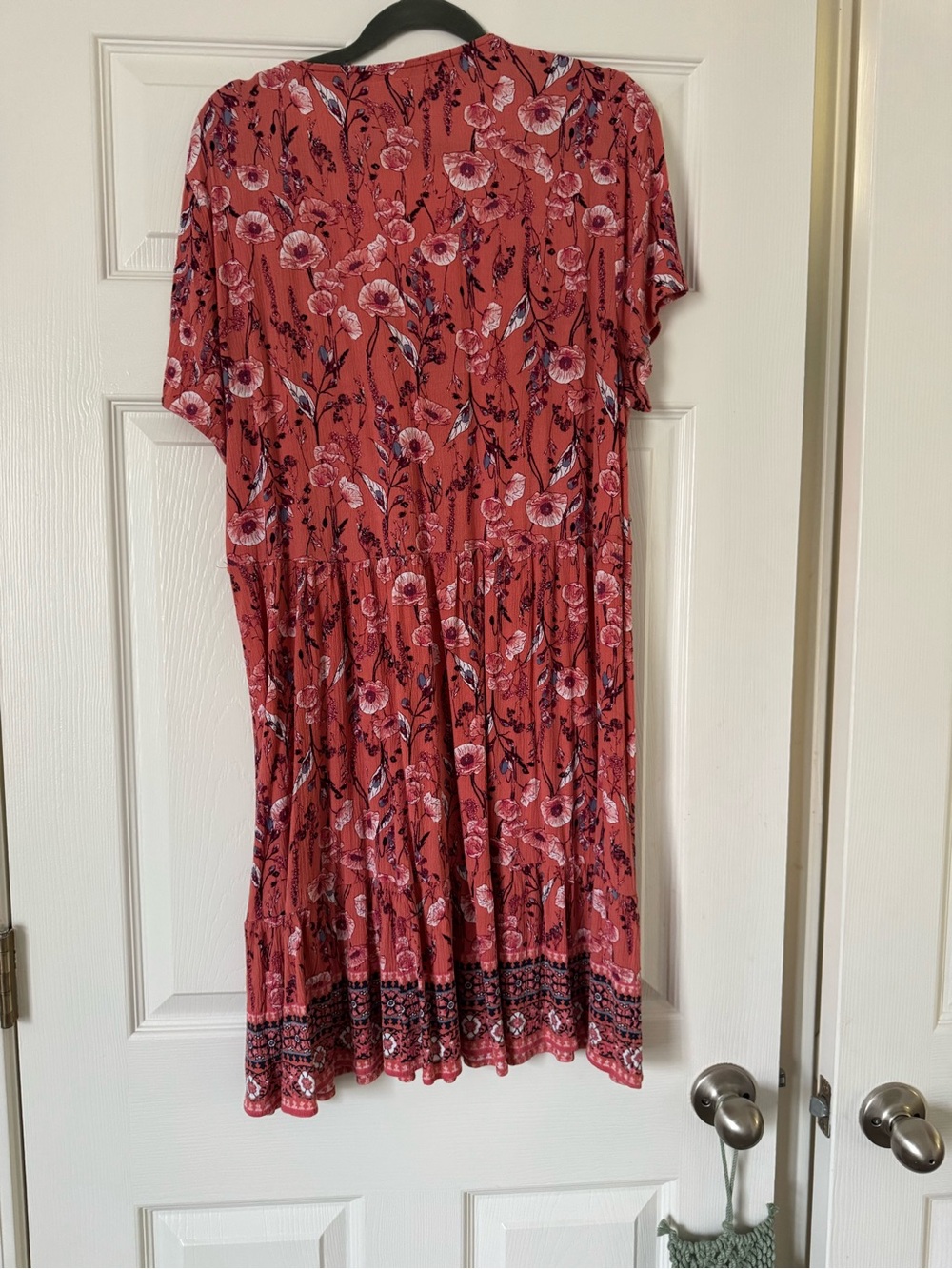 Knox Rose Coral Floral Boho V-Neck Dress Sz L - Picture 2 of 4